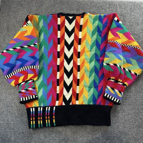 Vtg Maggie White Handmade in England Pure Wool Chevron Cardigan Knit Sweater BIN - Picture 8 of 10